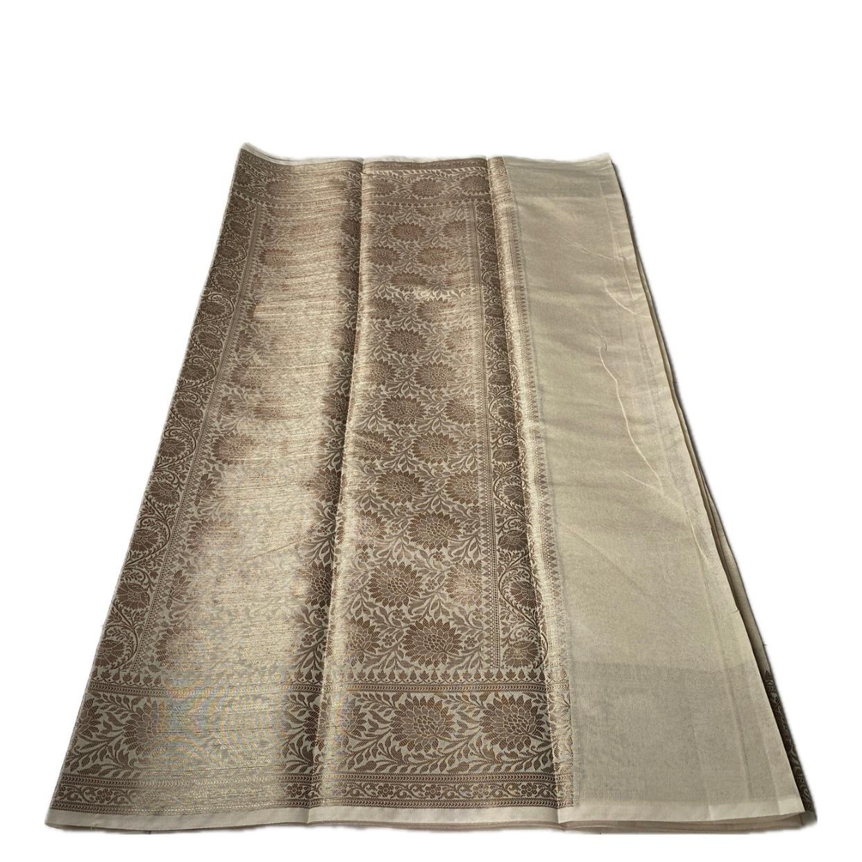 Golden Silk Saree with Floral Motif Zari Border Chikku