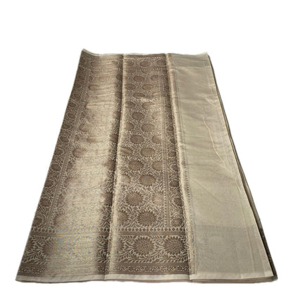 Golden Silk Saree with Floral Motif Zari Border Chikku