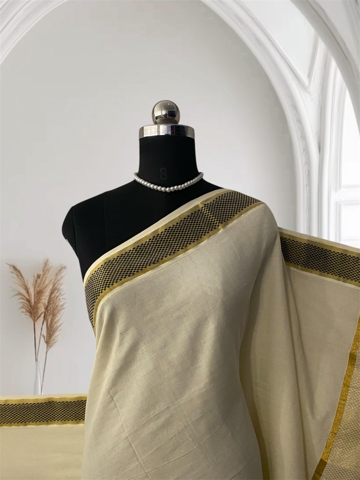 Golden Beige Woven Temple Work Silk Saree