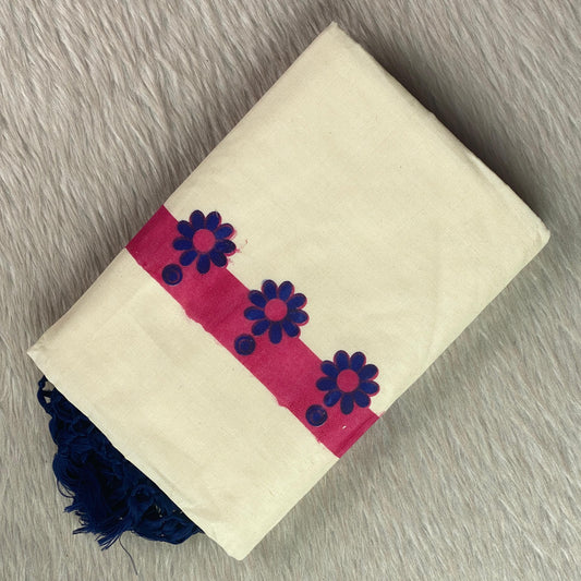 Handloom Kasavu Set Mundu – Floral Cutwork Border