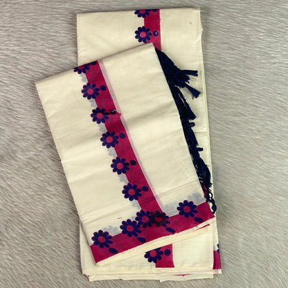 Handloom Kasavu Set Mundu – Floral Cutwork Border