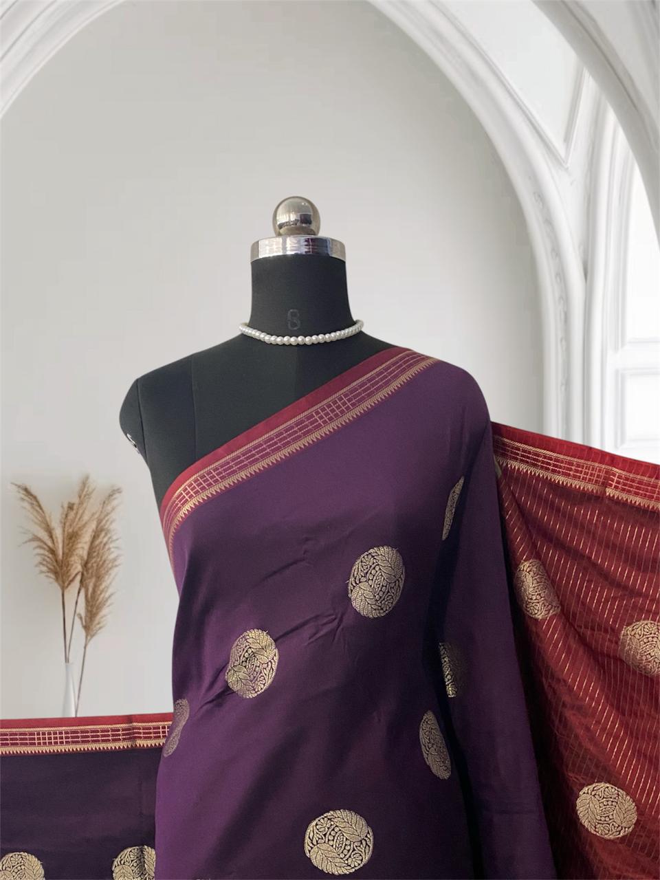 Rukmini Semi Silk Saree in Violet & Pink