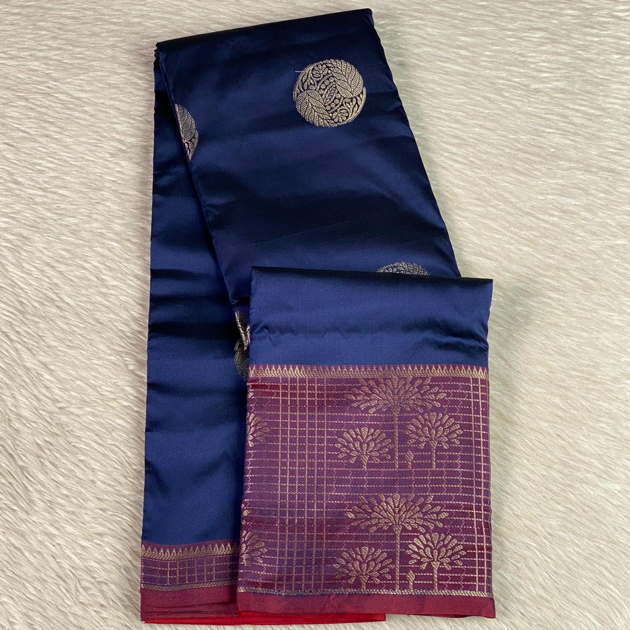 Rukmini Semi Silk Saree in Blue & Maroon