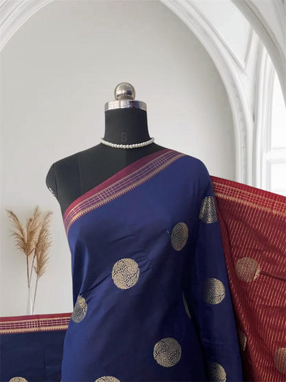 Rukmini Semi Silk Saree in Blue & Maroon