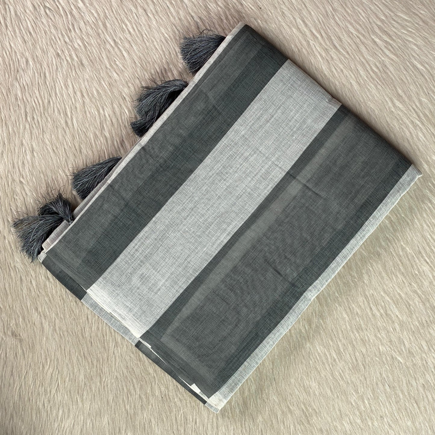 Anugraha Minimalist Grey Striped Semi Linen Saree (Dress Code)