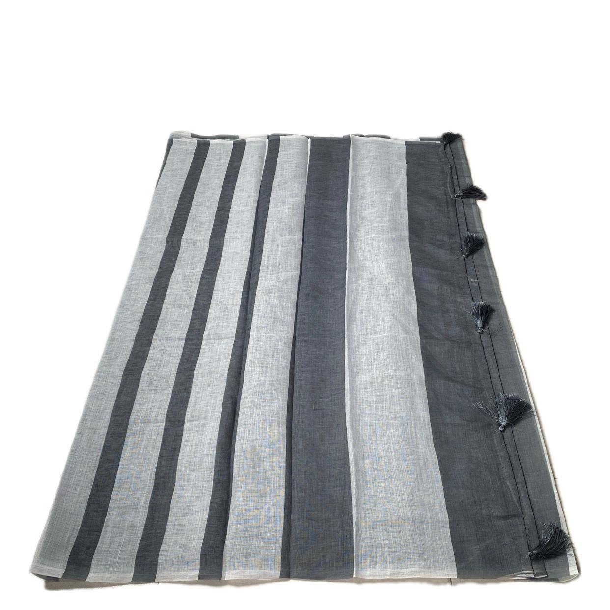 Anugraha Minimalist Grey Striped Semi Linen Saree (Dress Code)