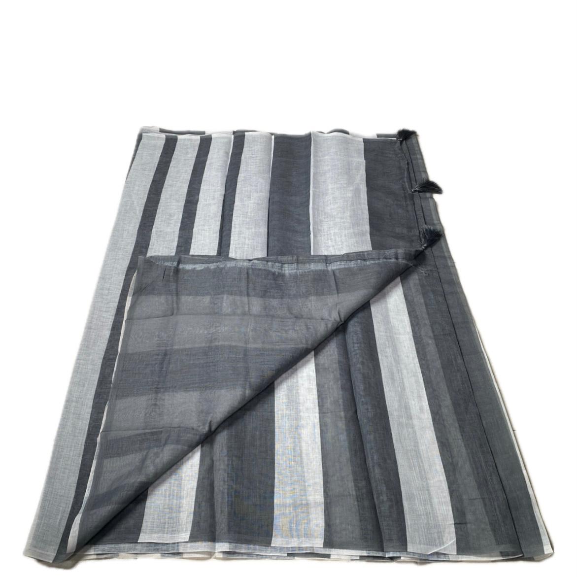 Anugraha Minimalist Grey Striped Semi Linen Saree (Dress Code)