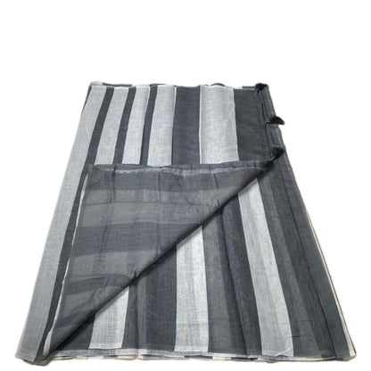 Anugraha Minimalist Grey Striped Semi Linen Saree (Dress Code)