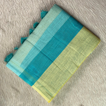 Anugraha Minimalist Striped Semi Linen Saree in  Yellow (Dress Code)