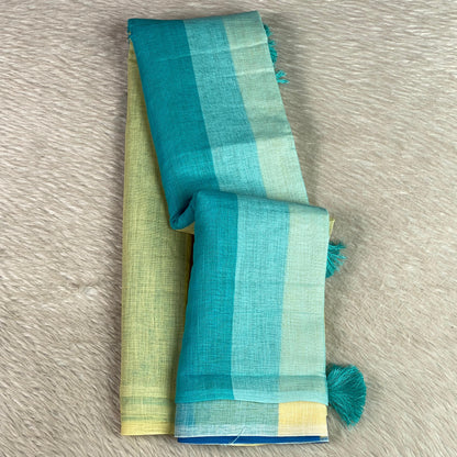 Anugraha Minimalist Striped Semi Linen Saree in  Yellow (Dress Code)