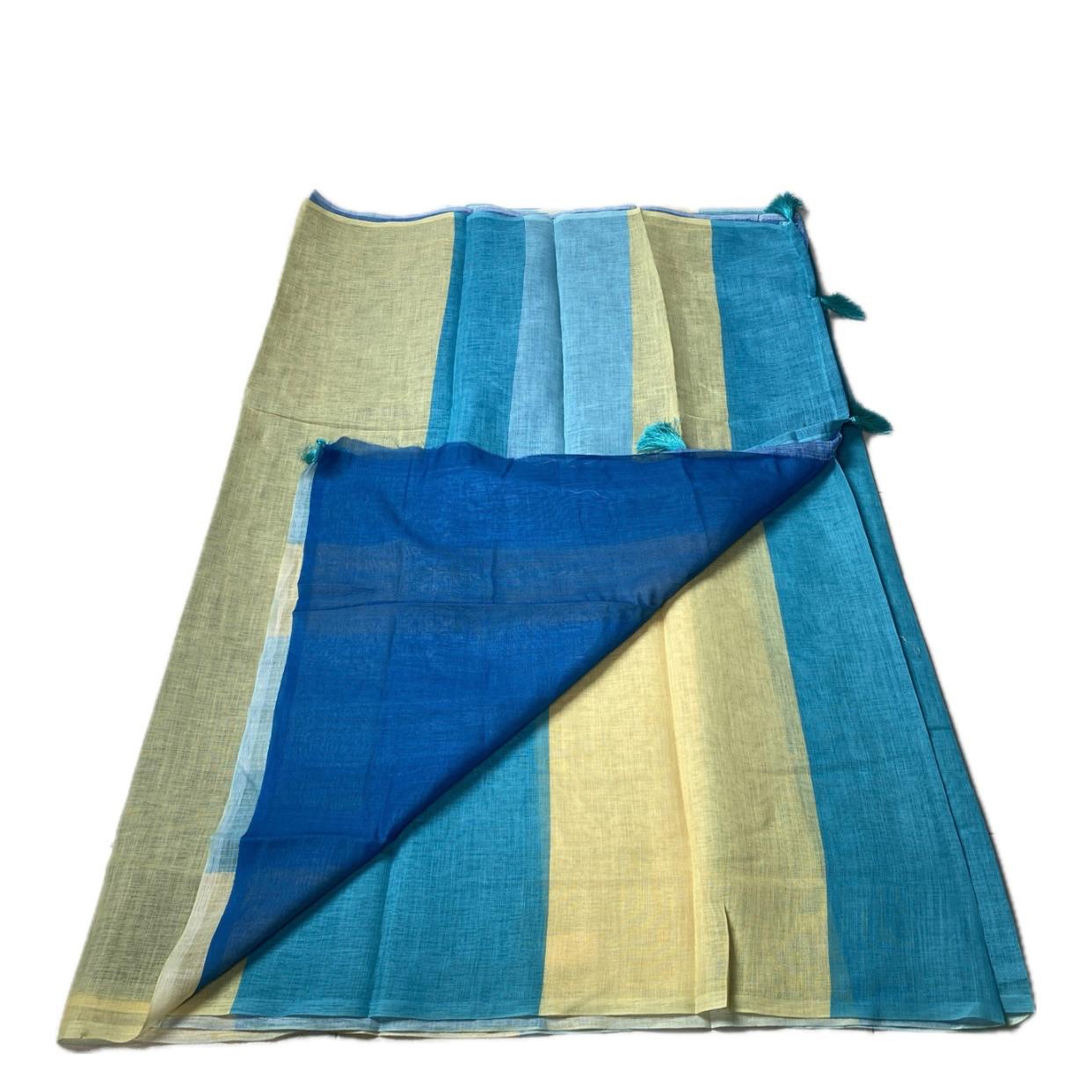 Anugraha Minimalist Striped Semi Linen Saree in  Yellow (Dress Code)