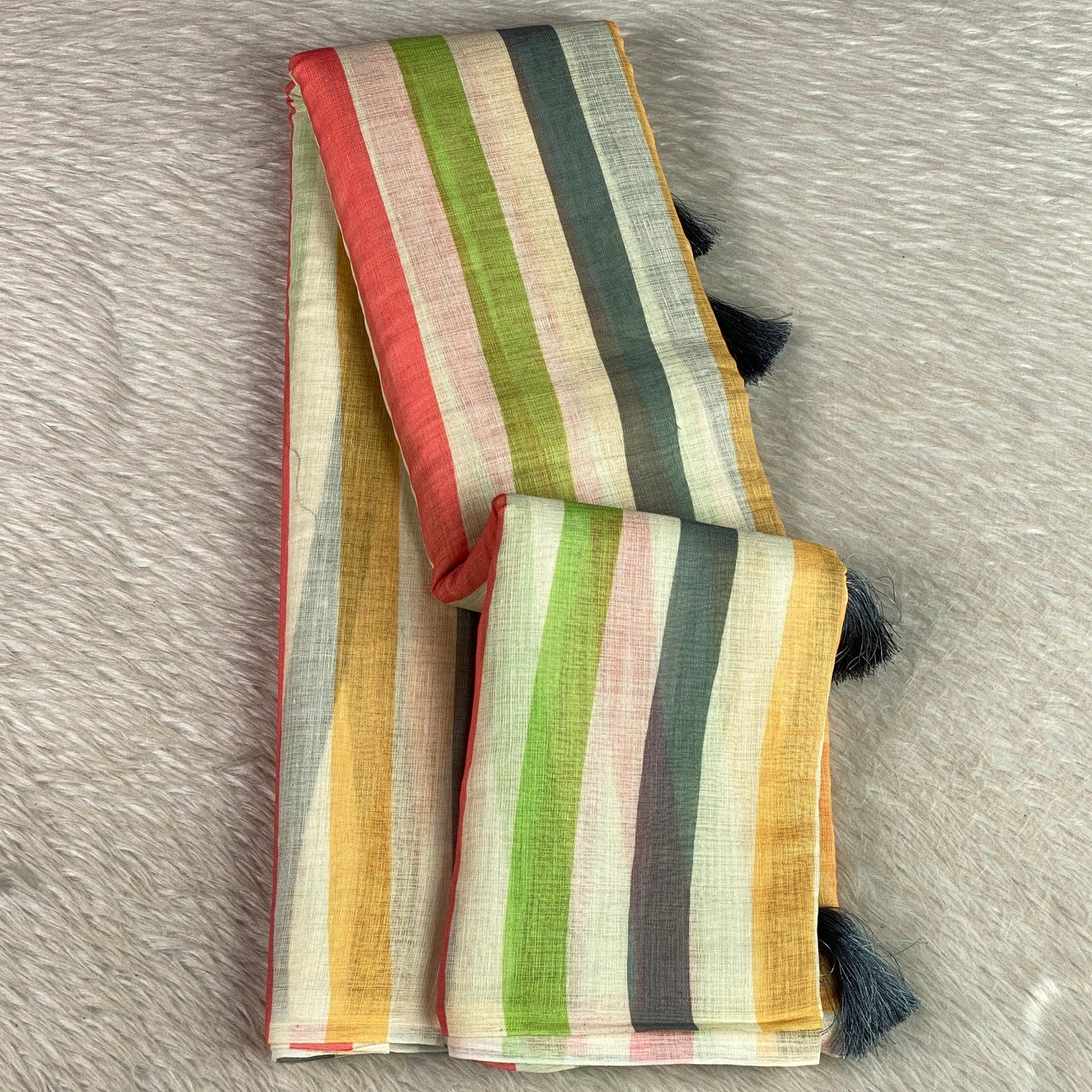 Anugraha Minimalist Multicolour Striped Semi Linen Saree (Dress Code)