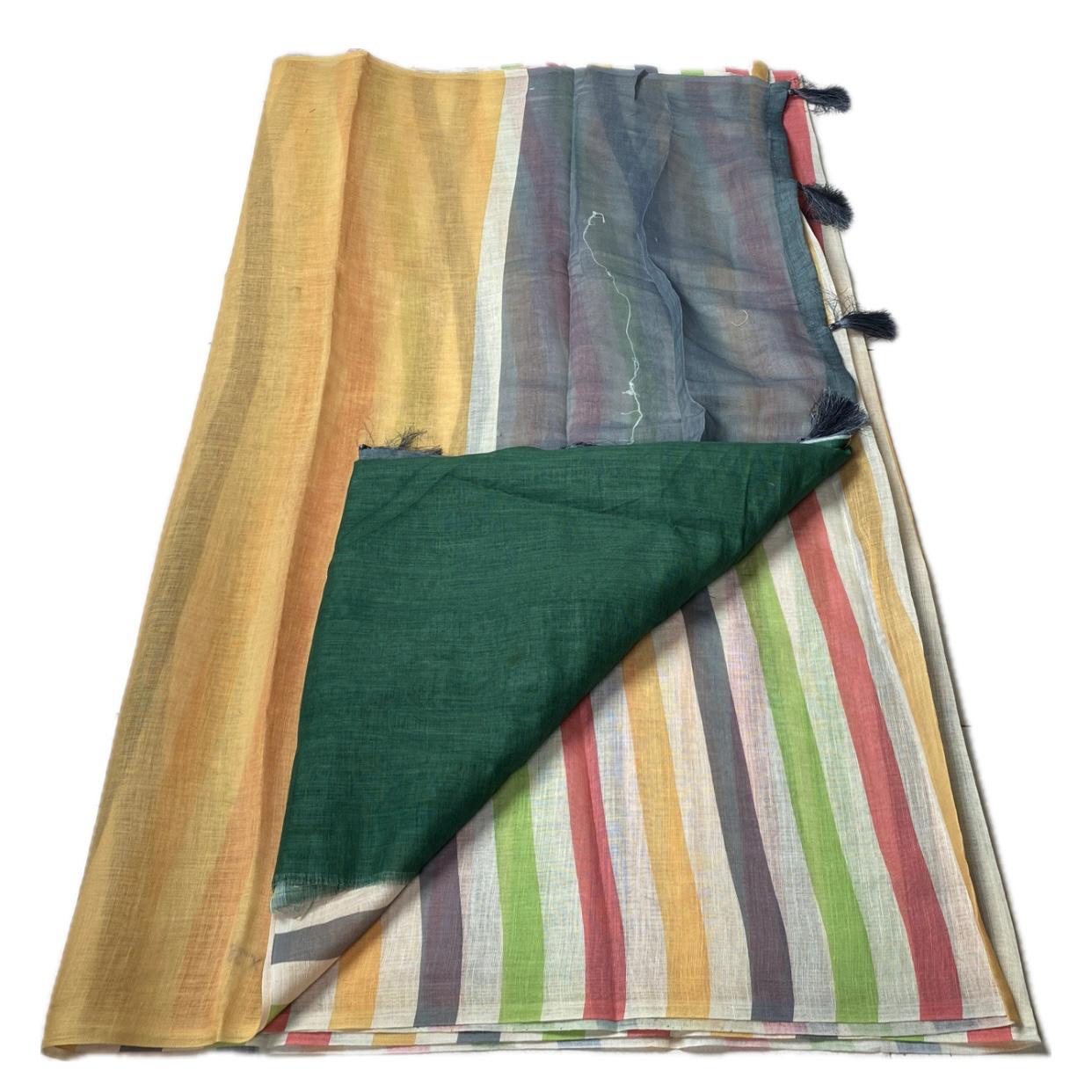 Anugraha Minimalist Multicolour Striped Semi Linen Saree (Dress Code)