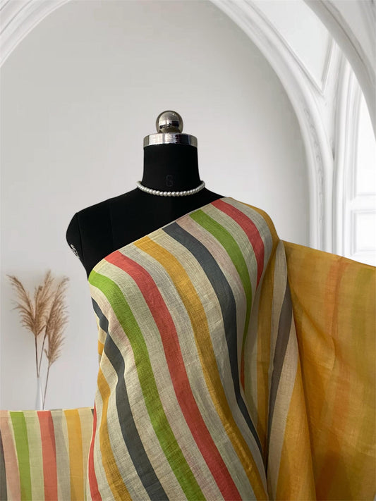 Anugraha Minimalist Multicolour Striped Semi Linen Saree (Dress Code)