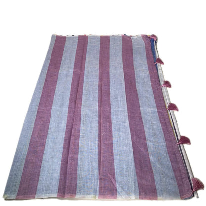 Anugraha Candy Striped Semi Linen Saree with Blue Pallu (Dress Code)