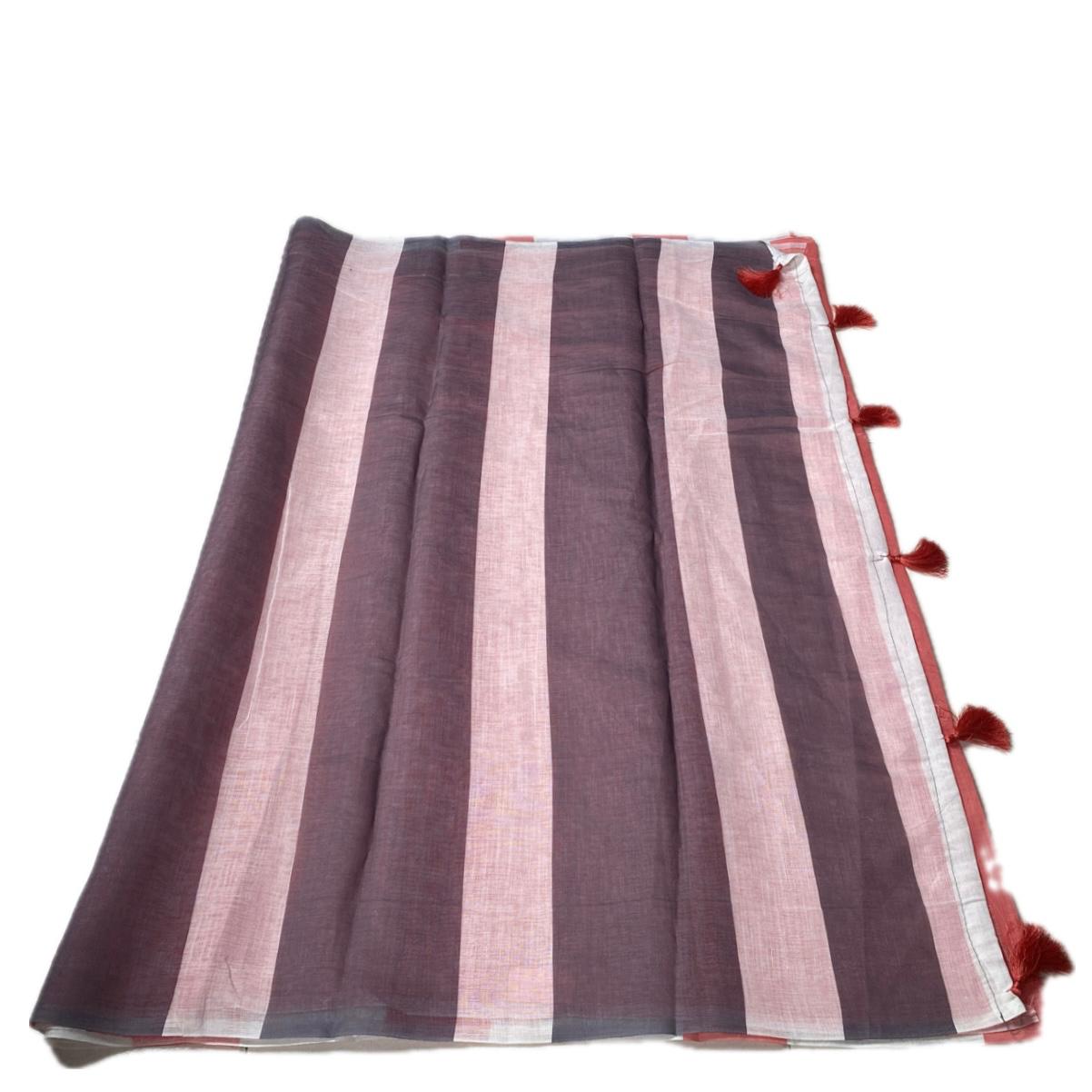 Anugraha Striped Semi Linen Saree in Red (Dress Code)