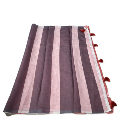 Anugraha Striped Semi Linen Saree in Red (Dress Code)