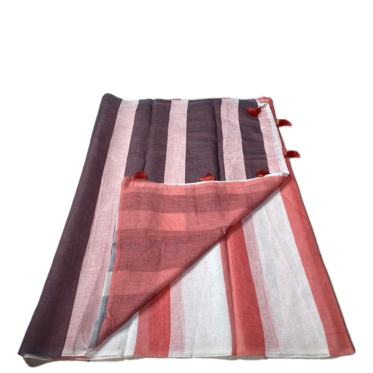 Anugraha Striped Semi Linen Saree in Red (Dress Code)