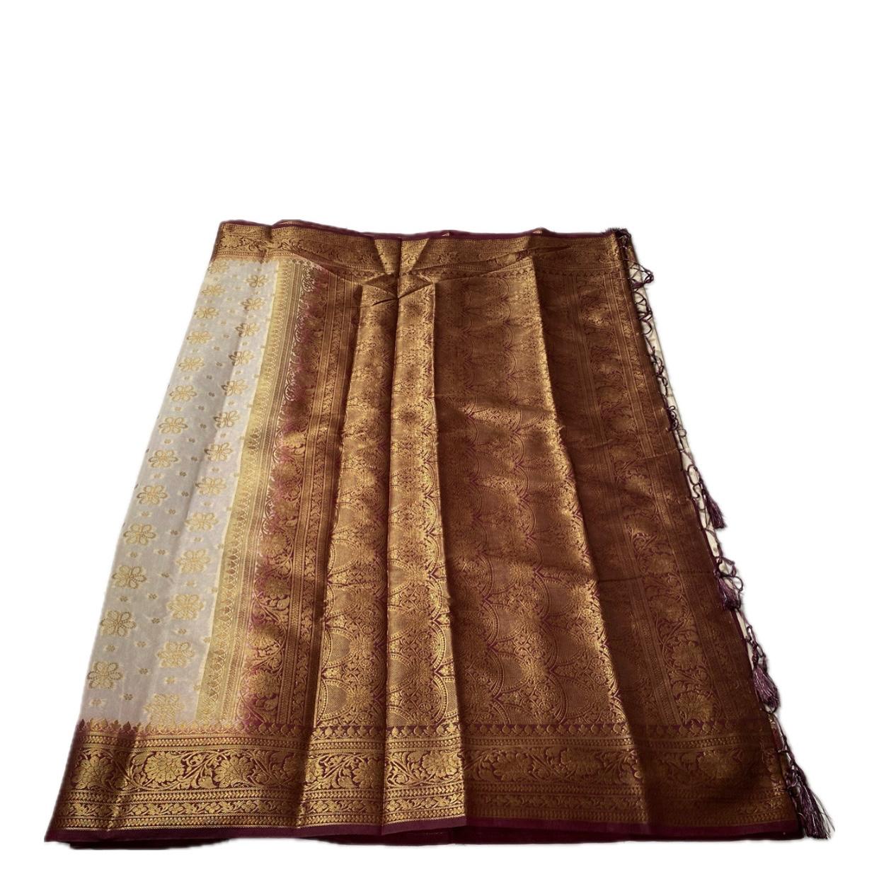 Chandhni Georgette Banarasi Saree in Chikku with Contrast Brown Border