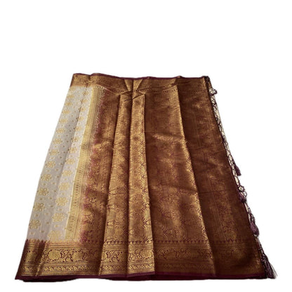 Chandhni Georgette Banarasi Saree in Chikku with Contrast Brown Border