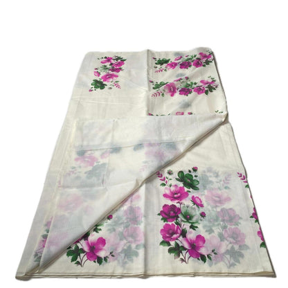 Nirmalyam Semi Linen Cotton Saree with Pink Floral Print.