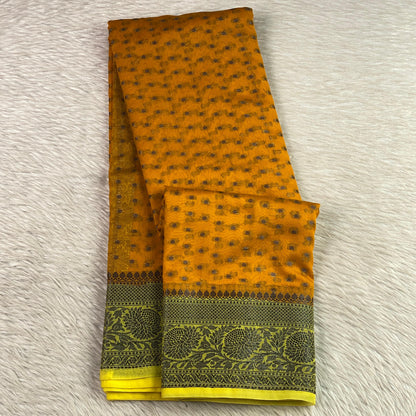 Pure Georgette Banarasi Saree in Mustard Yellow
