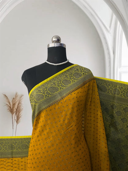 Pure Georgette Banarasi Saree in Mustard Yellow