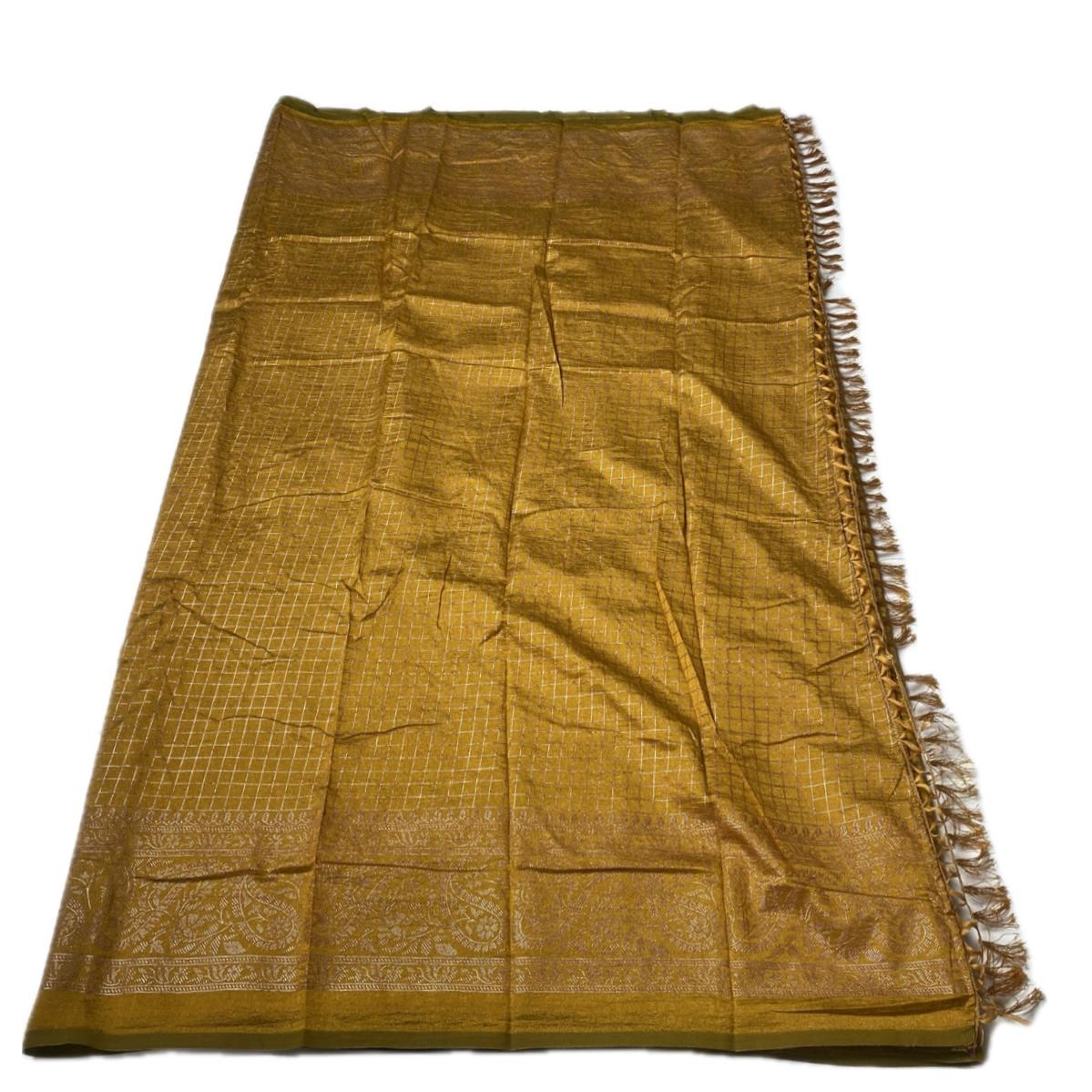 Kashmiri Silk Saree in Checks Mustard