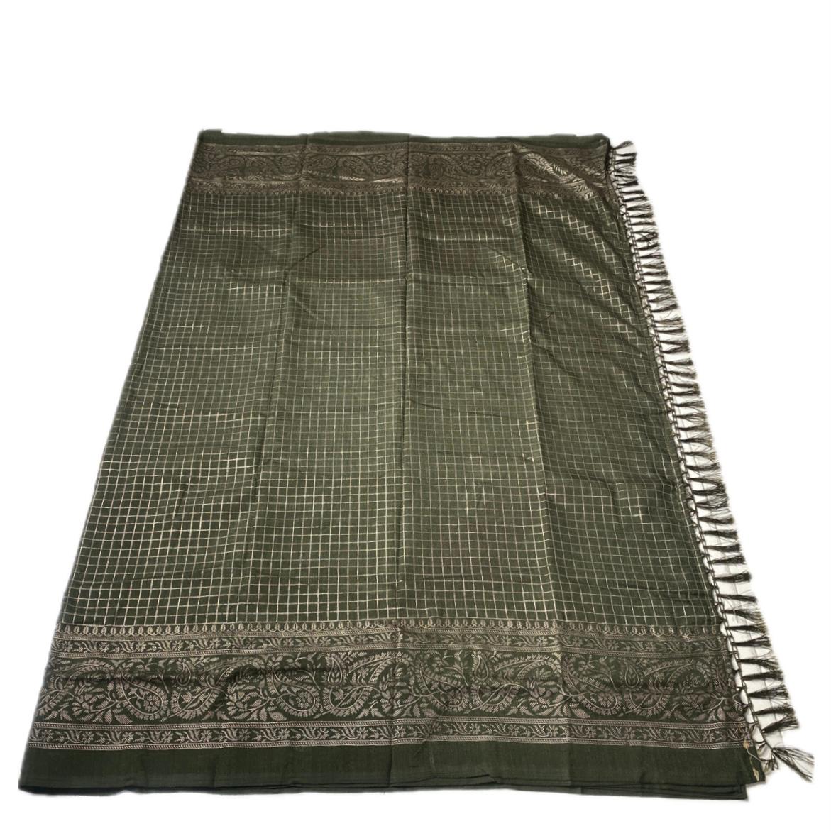 Kashmiri Silk Saree in Checks Green