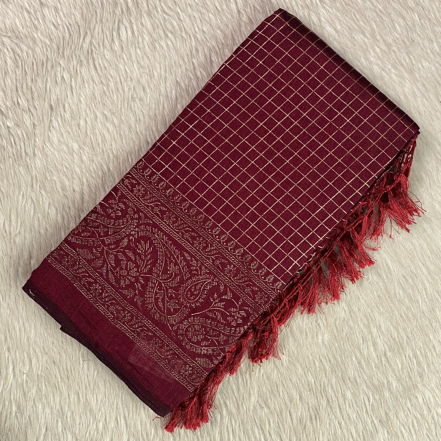 Kashmiri Silk Saree in Checks Brown
