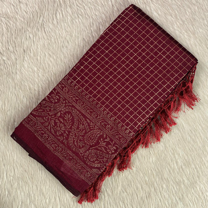 Kashmiri Silk Saree in Checks Brown