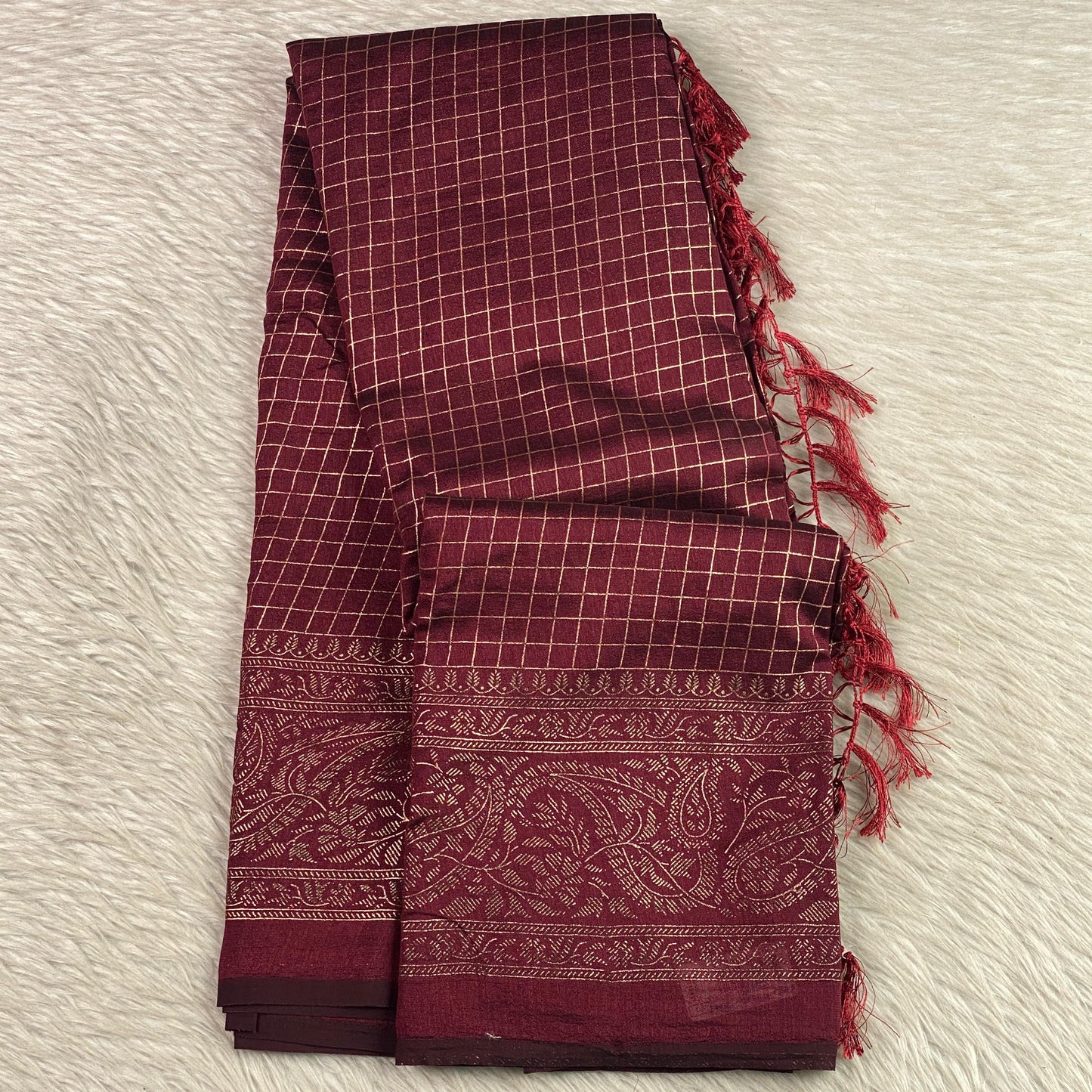 Kashmiri Silk Saree in Checks Brown