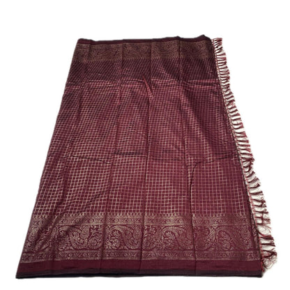 Kashmiri Silk Saree in Checks Brown
