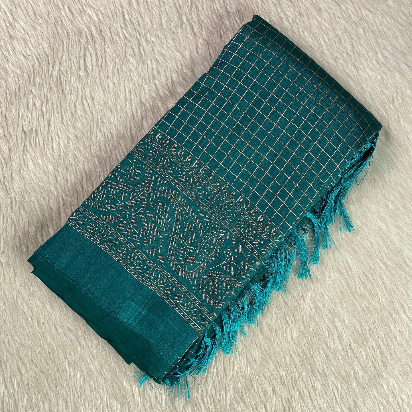 Kashmiri Silk Saree in Checks Blue