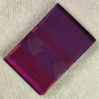 Swetha  Kanjivaram Style Violet Silk Saree with Metallic Contrast Pallu