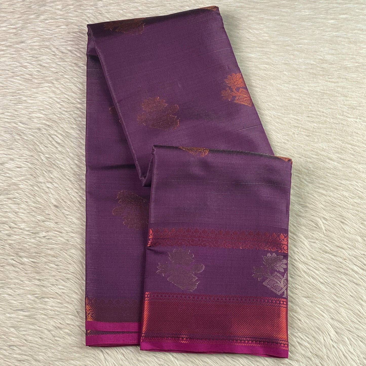 Swetha  Kanjivaram Style Violet Silk Saree with Metallic Contrast Pallu
