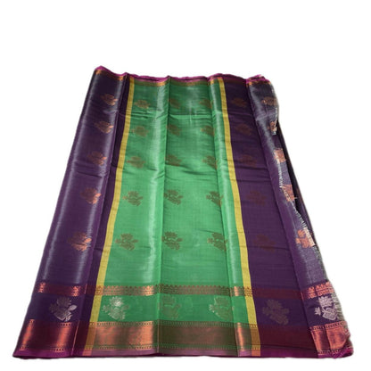 Swetha  Kanjivaram Style Violet Silk Saree with Metallic Contrast Pallu