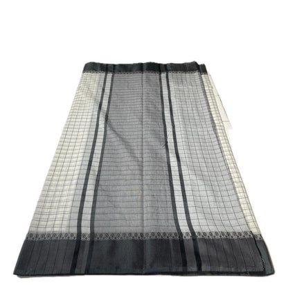 Off-White & Charcoal Grid Chanderi Cotton Saree