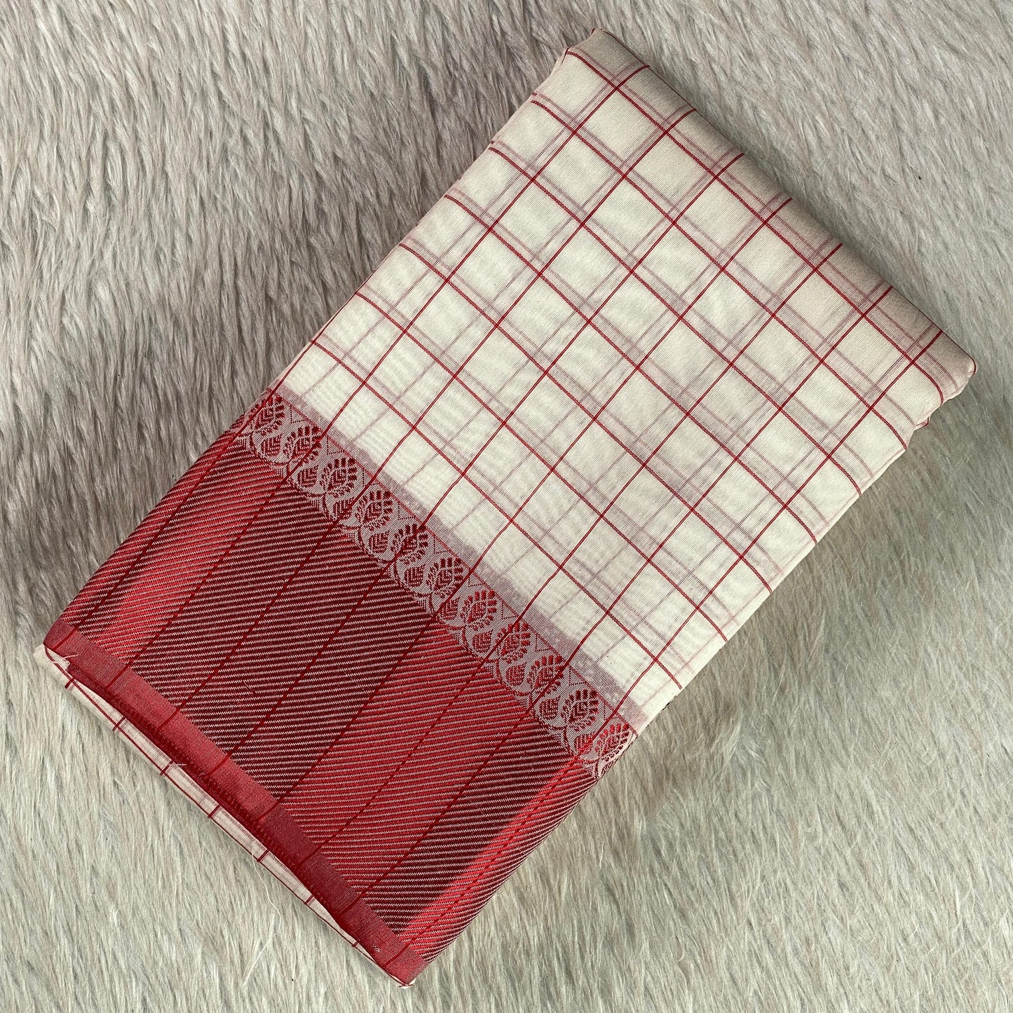 Red & Off white Checkered Chanderi Cotton