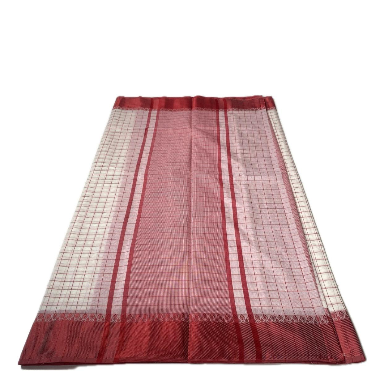 Red & Off white Checkered Chanderi Cotton