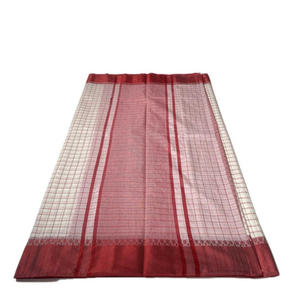Red & Off white Checkered Chanderi Cotton