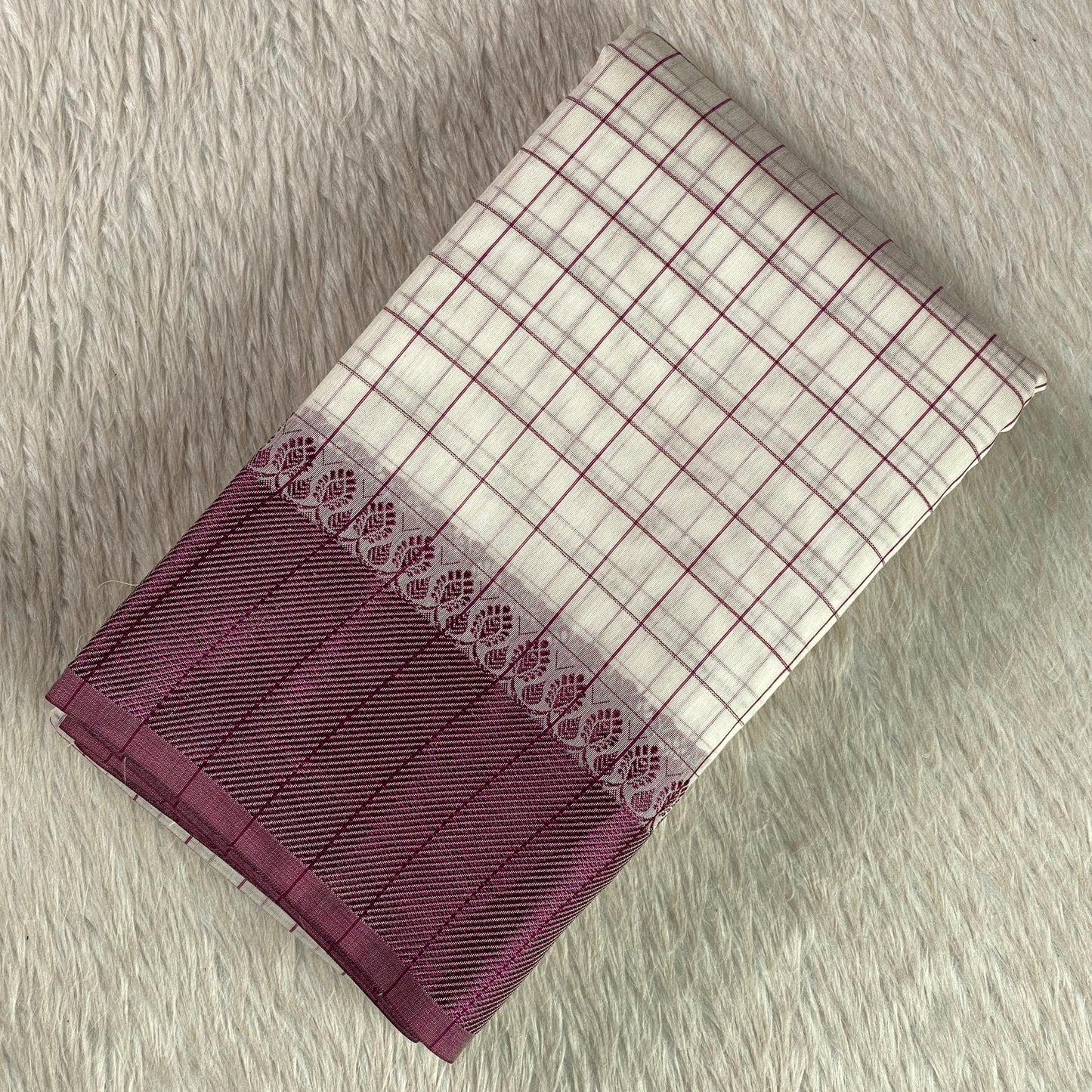Purple & Off white Checkered Chanderi Cotton