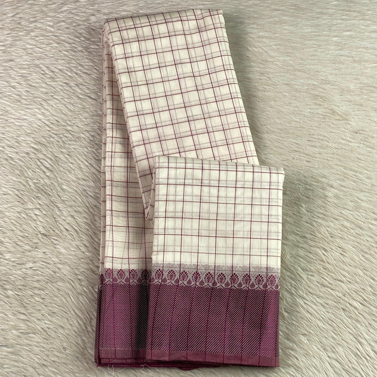 Purple & Off white Checkered Chanderi Cotton
