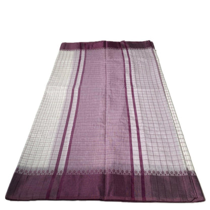 Purple & Off white Checkered Chanderi Cotton