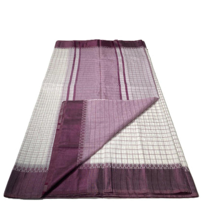 Purple & Off white Checkered Chanderi Cotton