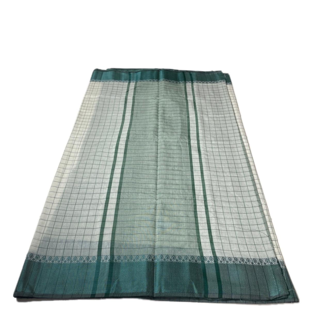 Green & Off white Checkered Chanderi Cotton