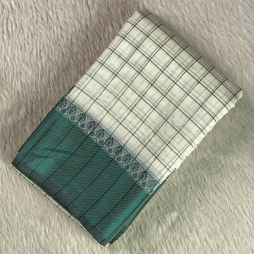 Green & Off white Checkered Chanderi Cotton