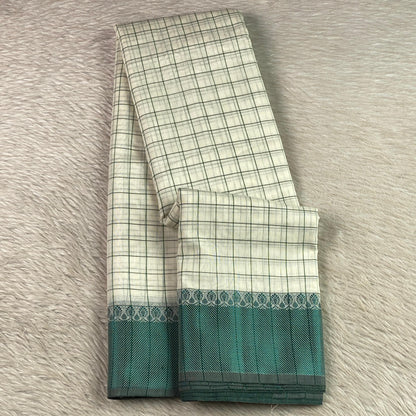 Green & Off white Checkered Chanderi Cotton