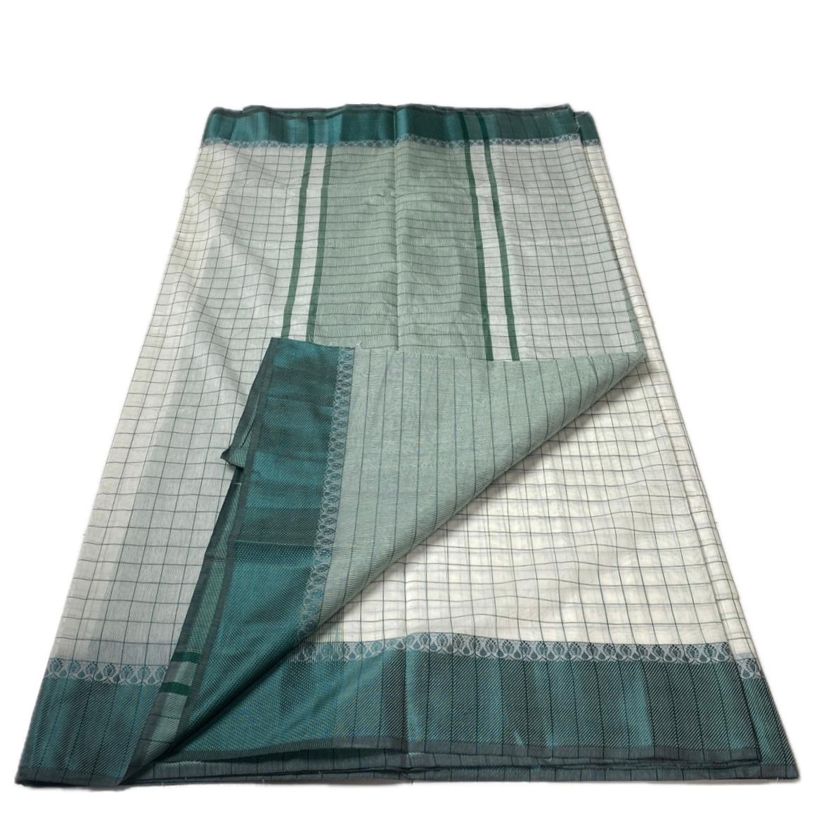 Green & Off white Checkered Chanderi Cotton