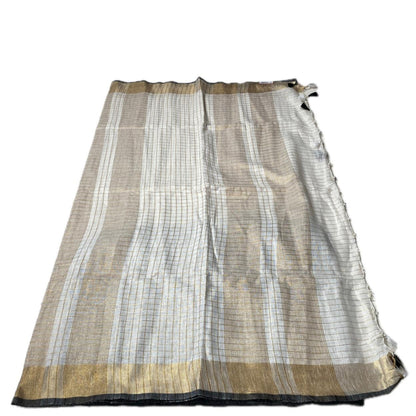 Kannaki Semi Linen Jute Saree with Black Zari Border